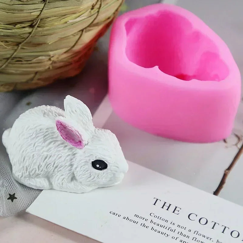 3D Rabbit Silicone Mold Creative Cute Plaster Ornament Candle Molds Qme