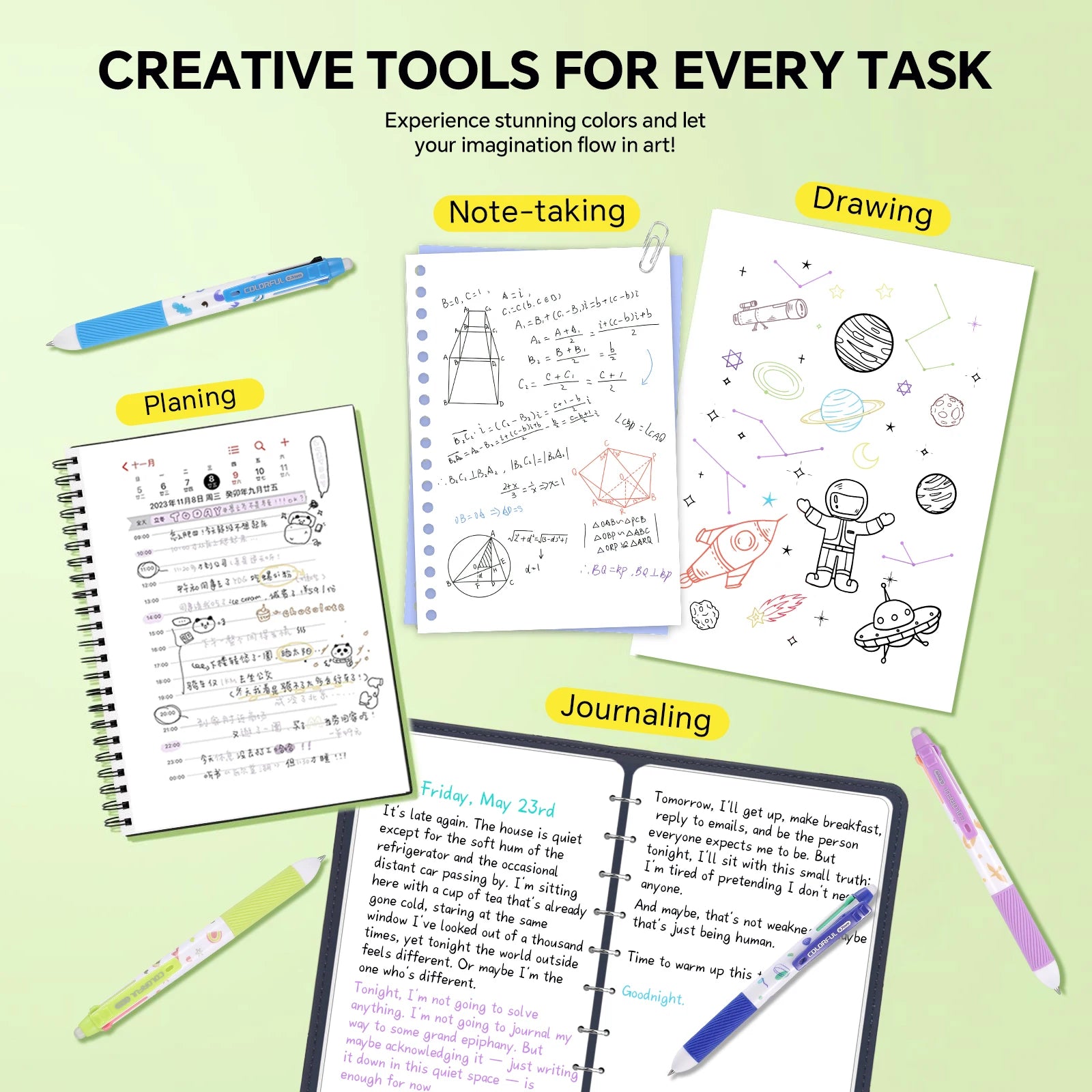 12 Large-Capacity Erasable Gel Pens/ 36-Color , Highlighting & Doodle Pens for Students' Error Notes Qme