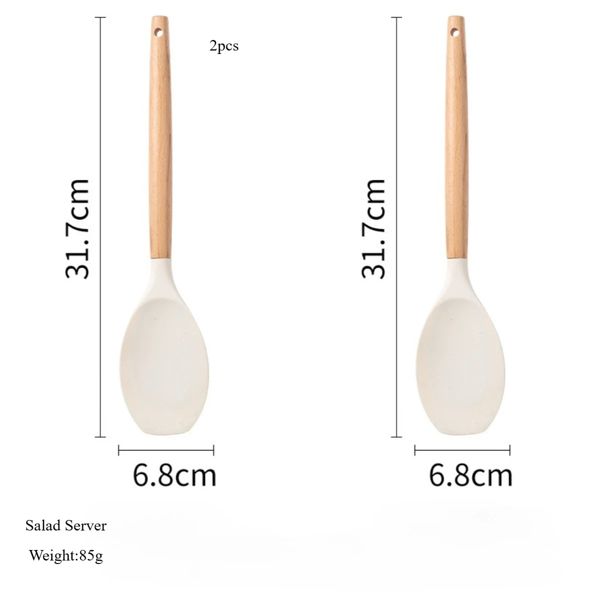 2/12Pcs White Silicone Kitchen Utensils Set with Wooden Handle,Cookware Spatula, Heat Resistant Non-stick Kitchen Cooking Tools Qme Salad Server-2pcs