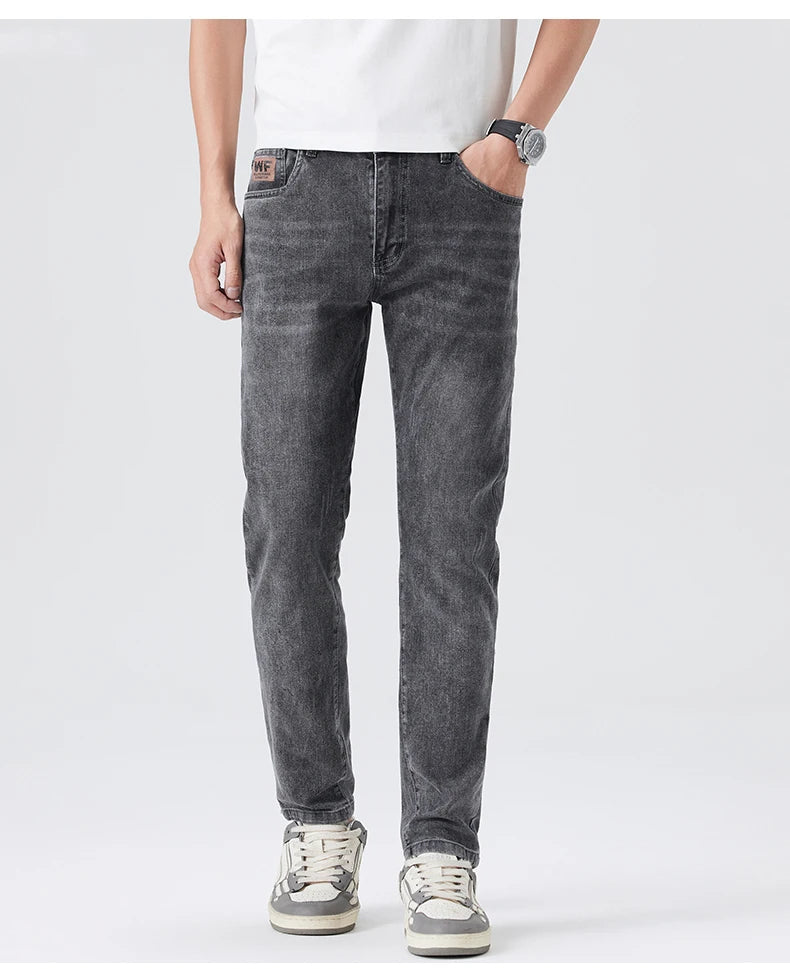 Jeans men summer new slim fit skinny pants casual pants men Korean style trendy thin nine-point pants Qme Black Gray 38