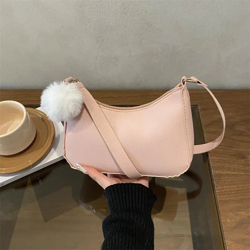 1Pcs Trendy And Simple Solid Color New Small Square Bag High Quality Fashion Single Shoulder Armpit Bag With Hairball Qme size1 A