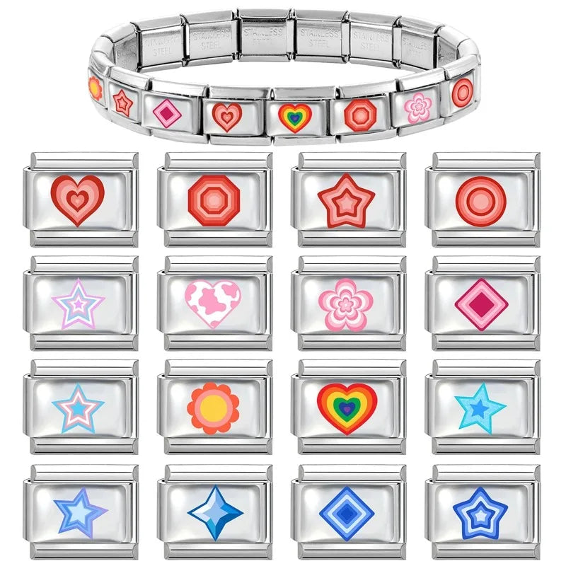 New 2026 Y2K Rainbow Heart Earth Blue Series Pattern Italian Charm Links Fit 9mm Stainless Steel Bracelet Jewelry DIY Making Qme