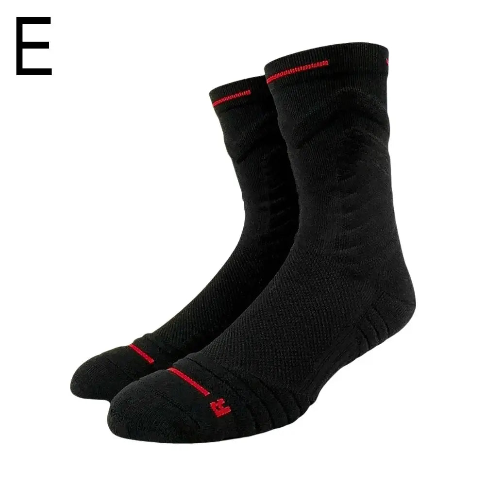 Men Sports Socks Basketball Socks Terry Sole Athletic Running Socks Non Slip Comfy Trekking Socks Breathable for Running Riding Qme Black One Size