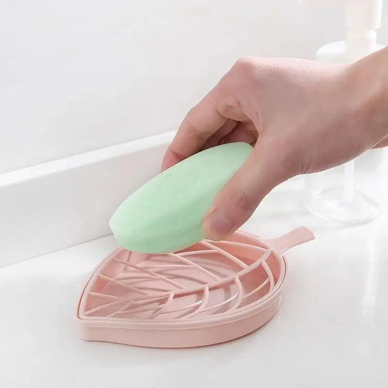 Leaf-Shaped Soap Dish 2 Layers Drain Soap Box Bathroom Dish Plate Case Home Shower Soap Holder Bathroom Accessories Qme