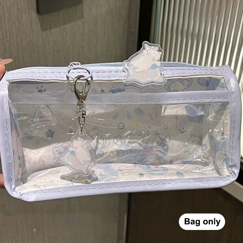 Multi-layer Vertical Cartoon Translucent Pencil Case Large-capacity Qme Purple