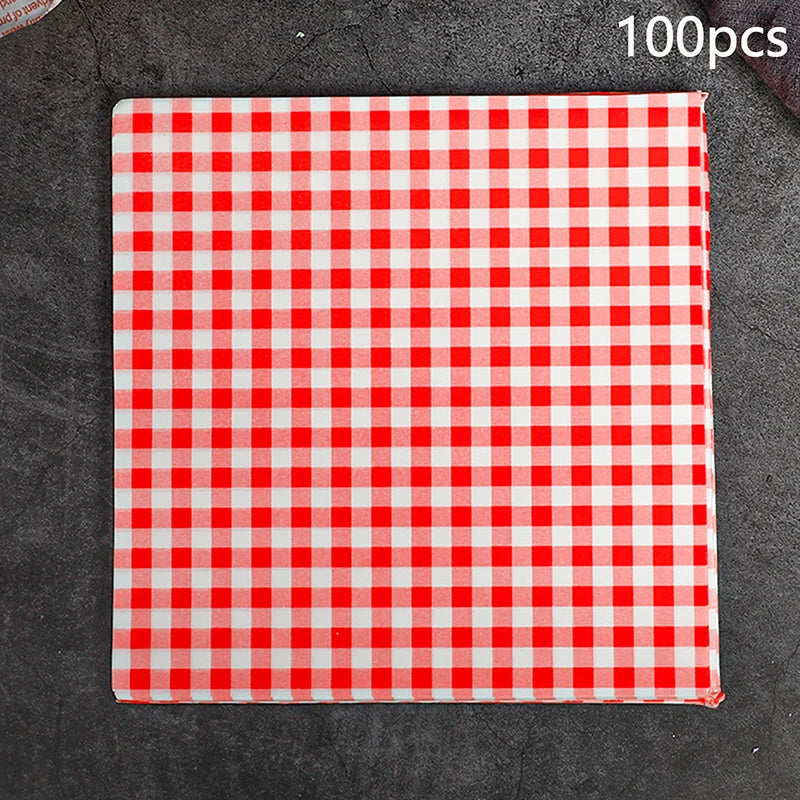 100Pcs Greaseproof Paper Liners Sandwich Wrapping Paper 7 Colors Wax Paper Sheets For BBQ Picnic Festival Party Fast Food Qme red 100pcs