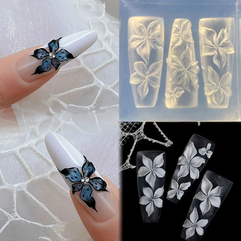 Nail Art Mold 3D Carving Curved Lily Flower Transparent Decorations Qme