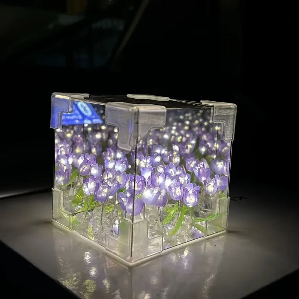 DIY Tulip Sea Mirror Night Light Car Decoration Materials Handmade Qme PURPLE