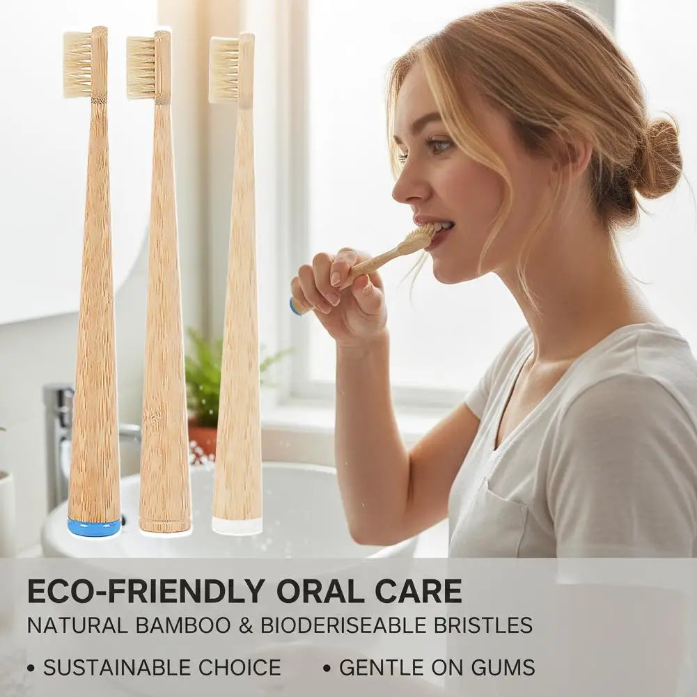 Natural Bamboo Toothbrush Adults Boar Bristles Plastic Nylon Manual Qme