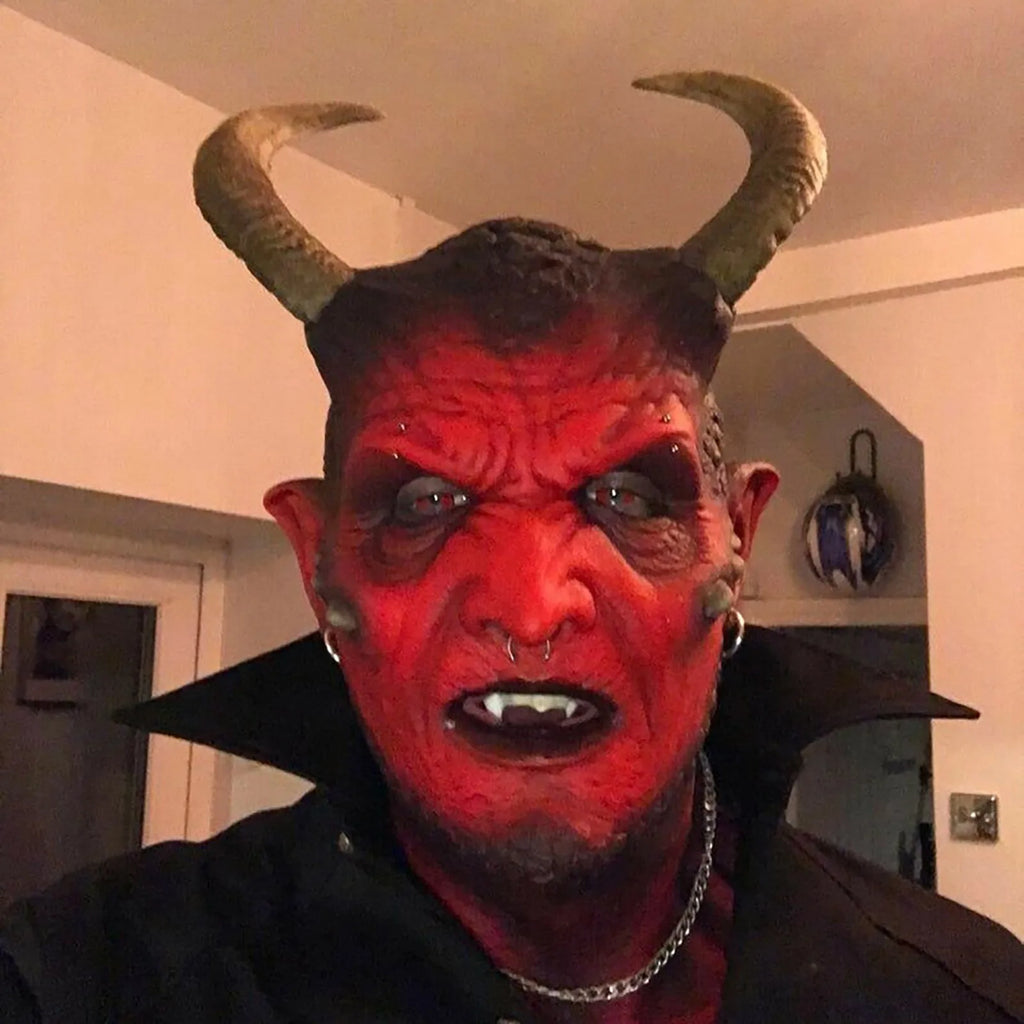 kari-Demon Latex Mask Devil Realistic Prank Present Spooky Toy Halloween Decoration Halloween Mask Party Cosplay Accessories Qme