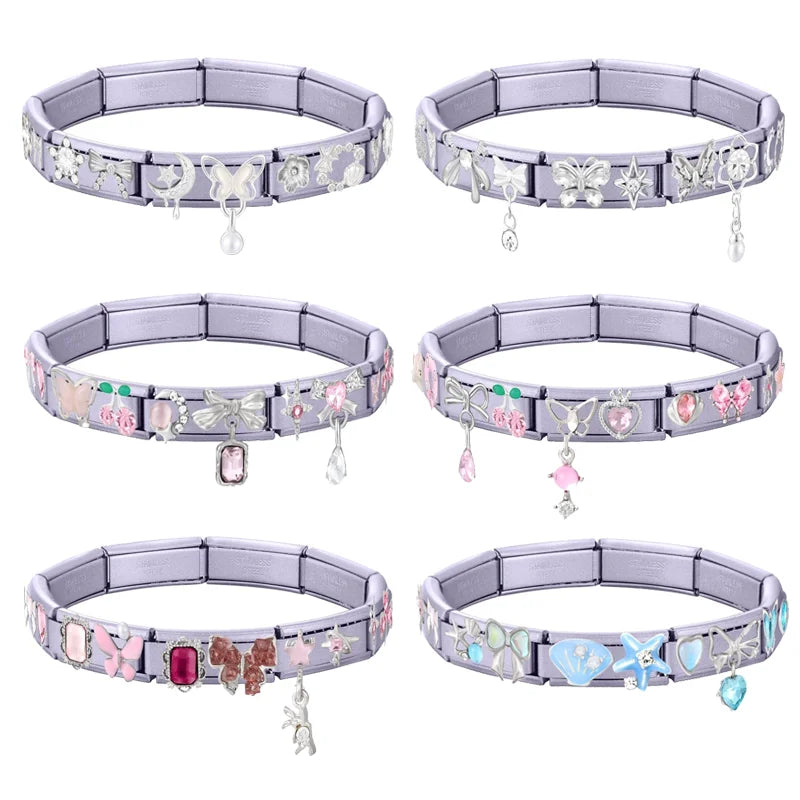 2026 Beautiful Zircon Series Starfish Butterfly Hand Chain Italian Charm Fit 9mm Stainless Steel Jewelry Make Bead DIY Bracelets Qme