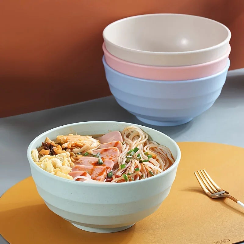 4-piece non-breakable cereal bowl set, reusable oatmeal bowl, straw bowl, lightweight bowl set, noodle soup, snacks Qme