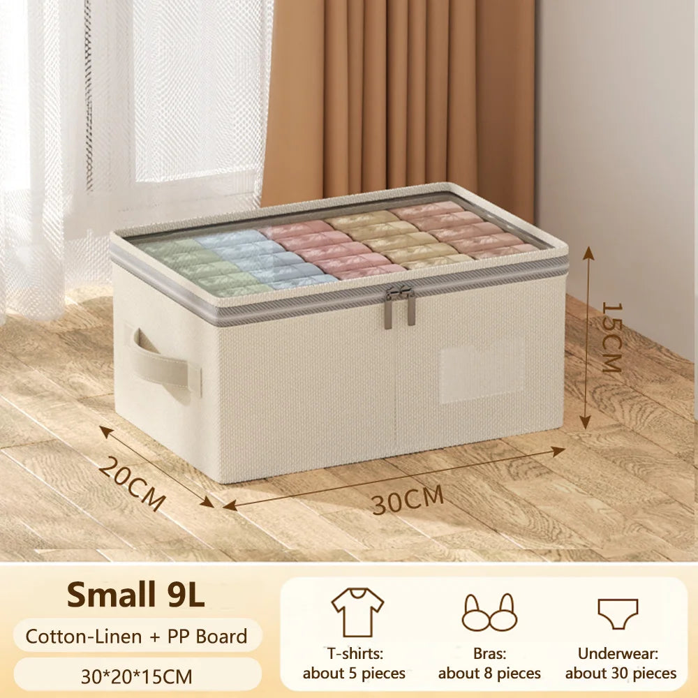 Portable Thickened Cotton Linen Fabric Storage Box No Installation Needed Foldable Bag for Bedroom Wardrobe Clothes Qme S