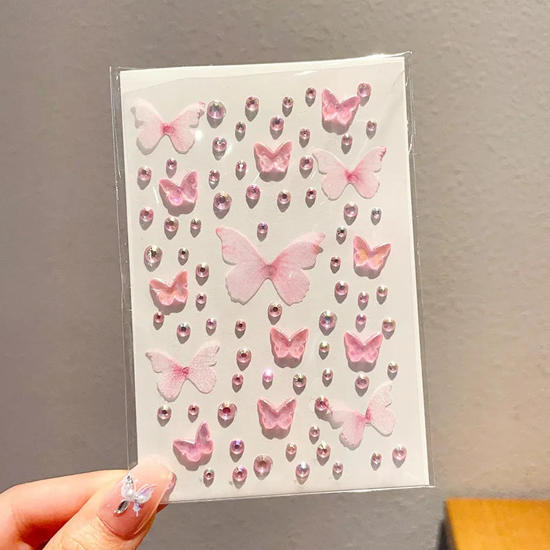 1Sheet Sparkling Butterfly Face Gems Dazzling Rhinestone Tattoos Stickers Eye & Facial 3D Fairy Gold Butterfly Stage Makeup Qme Pink