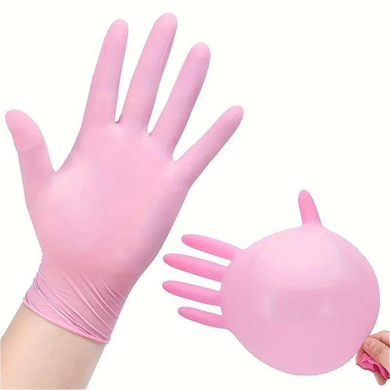 50/100Pcs Disposable Nitrile Gloves,Durable Household Cleaning Gloves,Garden Planting and Digging Non-slip Dirt-resistant Gloves Qme Pink S 4PCS