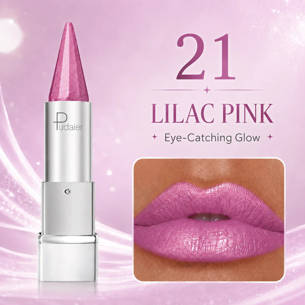 Shimmer Lipstick Fine Glow Pink Nude Lip Balm Long Lasting Qme 21 4g Full Size