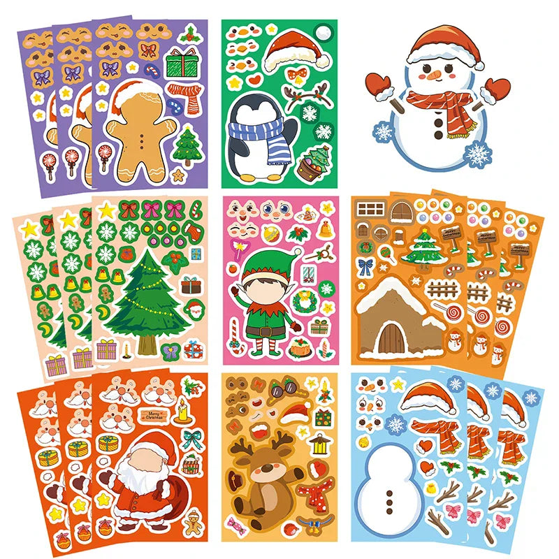 Christmas Puzzle Stickers Make Face Santa Claus DIY Waterproof Kids Qme
