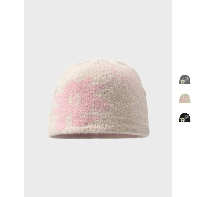 Niche Jacquard Plush Knitted Hat Men Women Autumn Winter Warm Qme