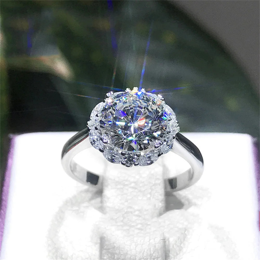 Popular Queen Big 5-carat Imitation Moissanite High Carbon Zircon Ring Adjustable Proposal Wedding Party Jewelry Give Gift box Qme WHITE 3 carats
