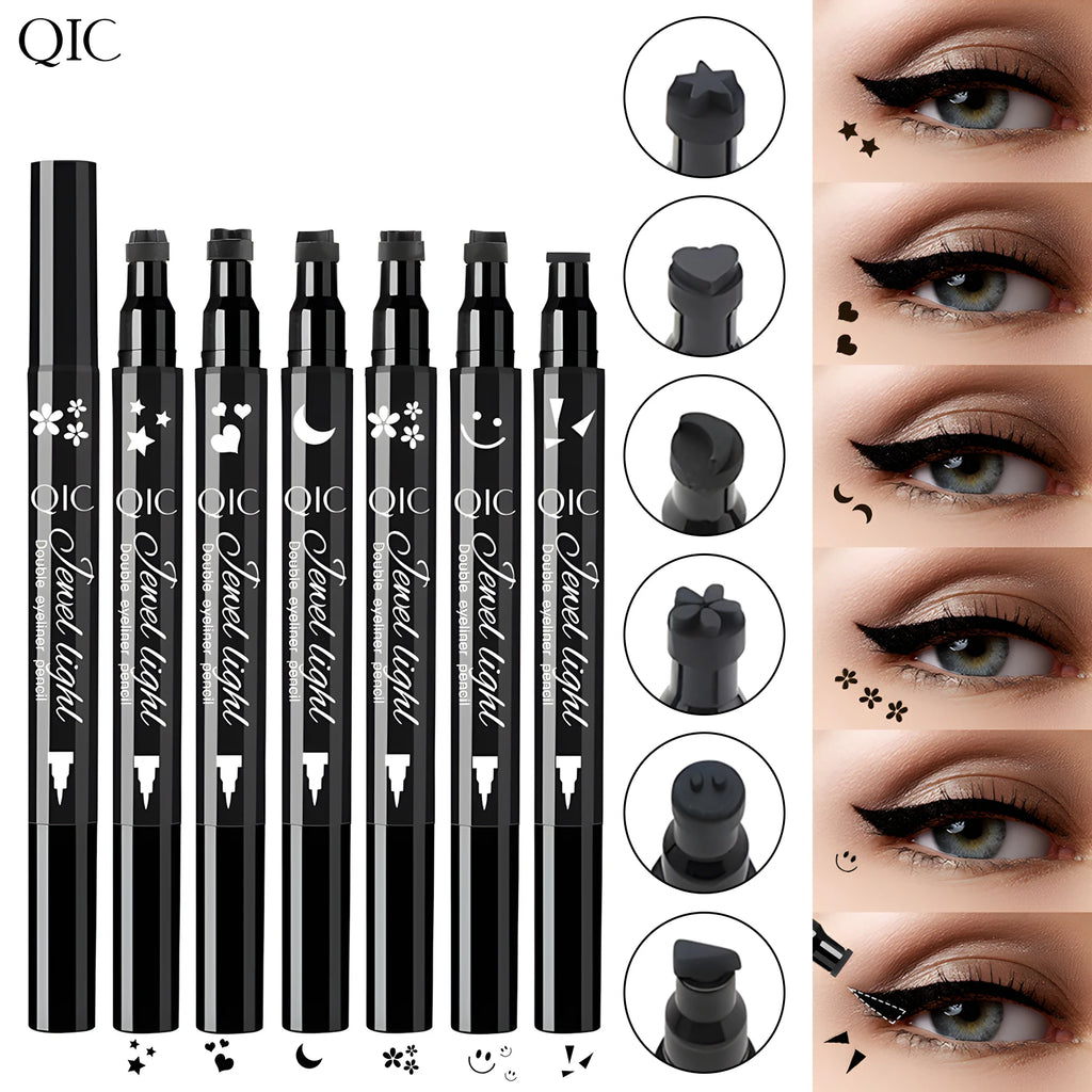 1pcs Liquid Eyeliner Pen Set Dual-Tip Stamps with Black Ink - Includes Heart, Moon, Star Shapes for Eye Makeup, Eyeliner Stamp Qme
