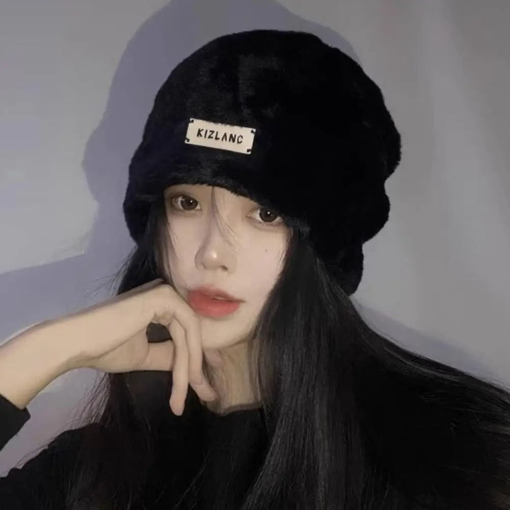 NEW Women Plush Beanies Hats Winter Warm Solid Baggy Fleece Wool Skullies Hat Outdoor Coldproof Thicken Caps Female Gorros Qme