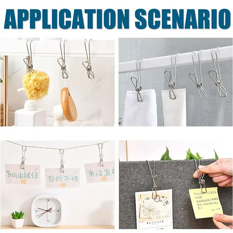 10pcs long tail metal hanging clothes clip with hook, suitable for outdoor, kitchen and office clothing hanging Qme