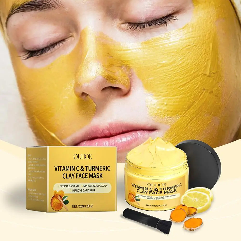 Vitamin C Clay Mask With Turmeric For Dark Spots, Dull Skincare, Turmeric Clay Facial Mask Oil Controll Refining Pores Hydrating Qme