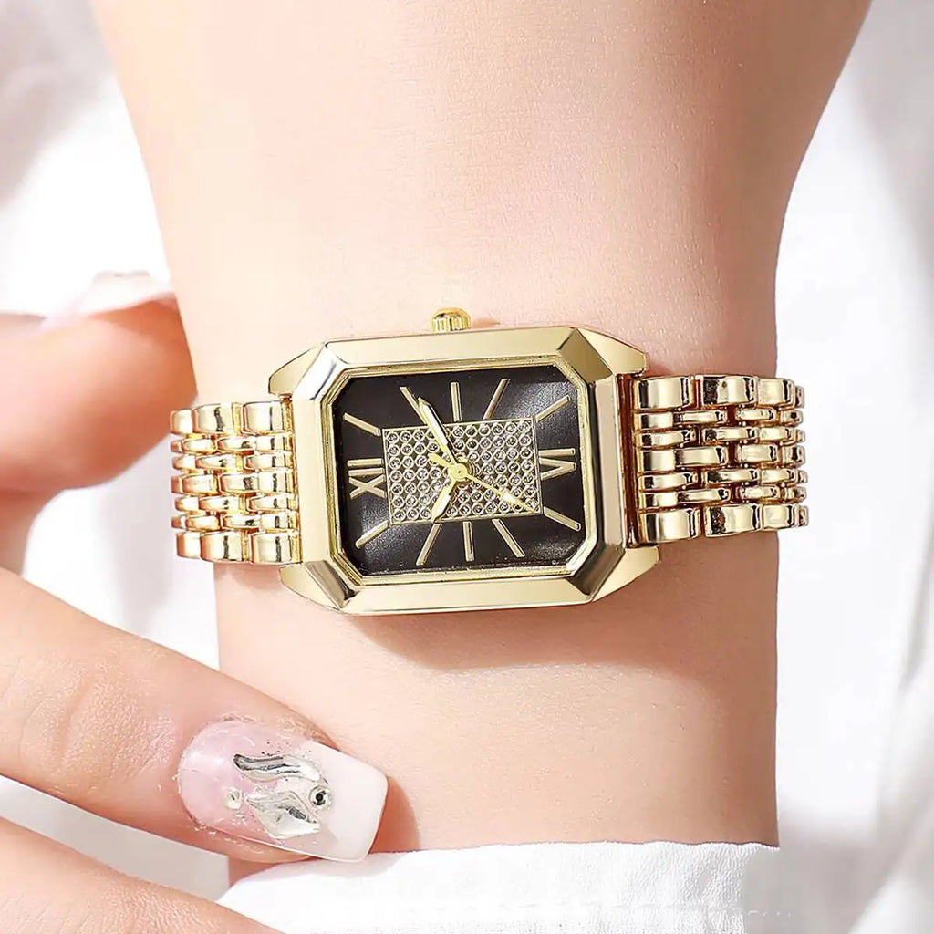 Light Luxury Steel Band Women's Watch, Needle for Female Students, Fashionable and Simple Square Quartz Wristwatch Qme