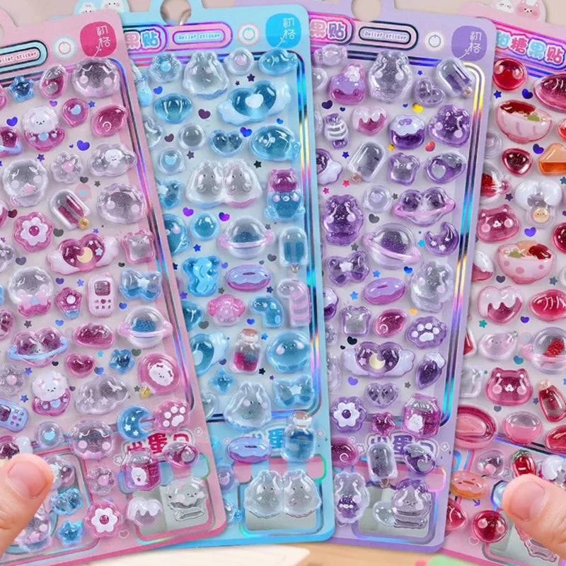 Cute Cartoon 3D Relief Crystal Sticker DIY Laptop Water Bottle Phone Case Decorative Stickers Qme
