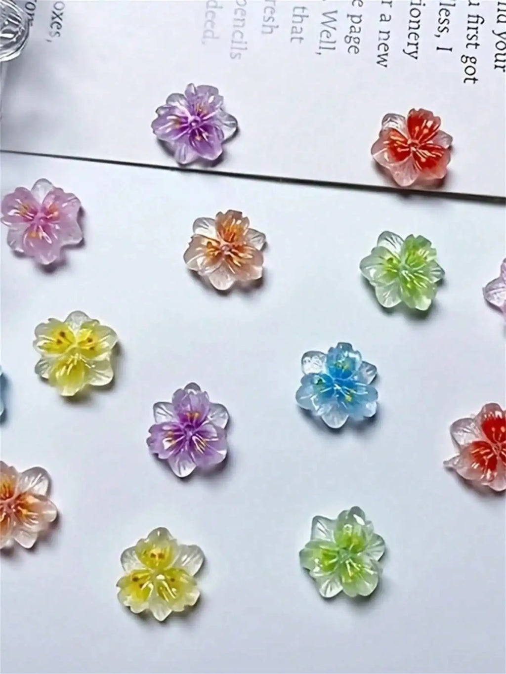 20 30 50 Luminous Ice Flowers Nail Charms Translucent 3D Resin Floral Qme Mixed color 50pcs