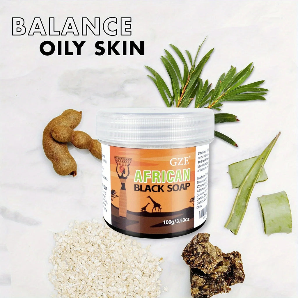2 Pack GZE African Black Soap 3-in-1 Face, Hair, and Body Cleanser - Deeply Cleanses and Moisturizes Skin and Hair - Handmade Qme