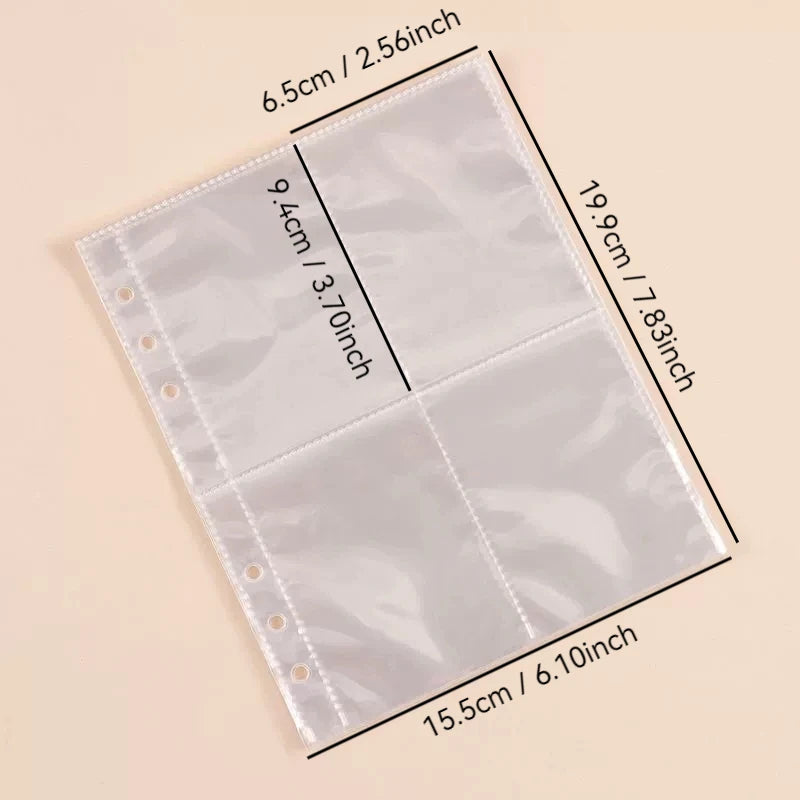 10PCS/set 1/2/4Pockets Grids Photo Album A5 Inner Page Photocard Binder Photo Sleeve 6 Ring Refill Inner Page Photocard Kpop Qme