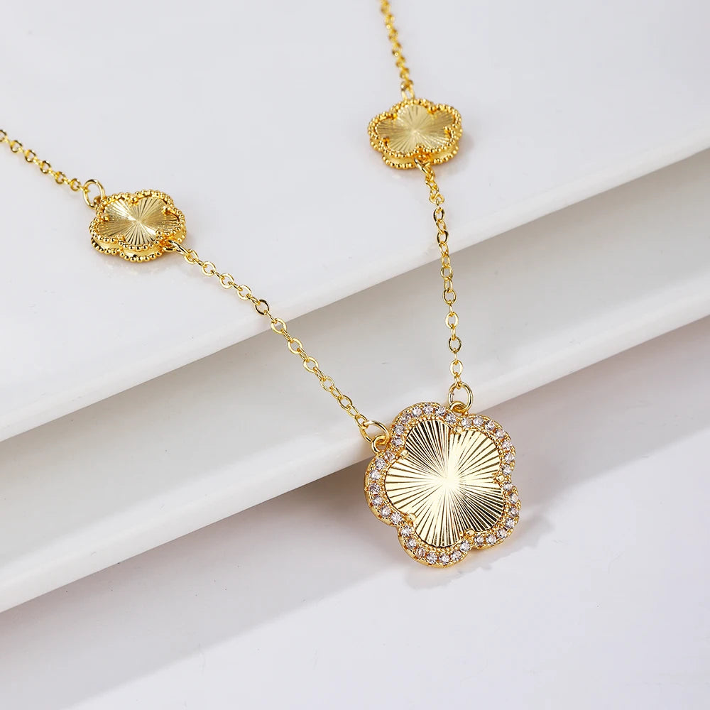 High-Quality Copper Plated 18k Gold Five-Leaf Clover Necklace Fashion Simple For Woman Girl Necklace Birthday Party Jewelry Gift Qme H 45cm