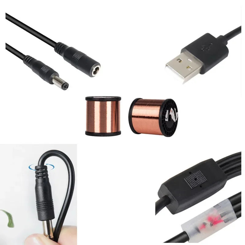 3pcs USB 2.0 male to 2 way DC male Female Male Splitter Cable 22awg 3A plug 5.5x2.5mm Power supply Cord adapter Connector Qme