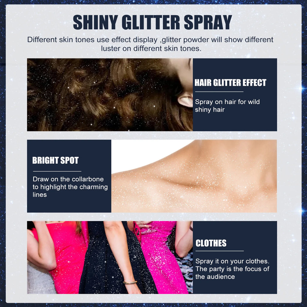 Face Body Glitter Spray Long Lasting Shimmer Quick-Drying Body Hair Face Spray For Party Nightclub Festival Prom Stage Makeup Qme