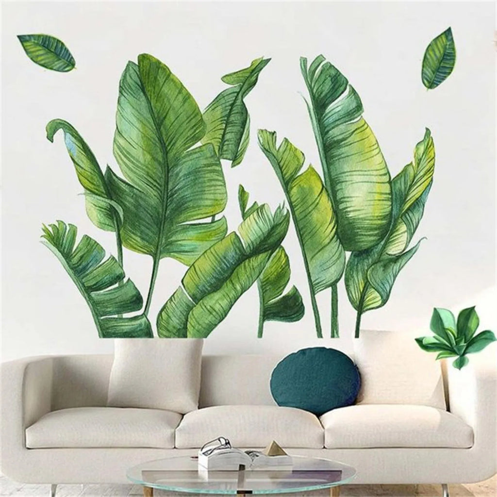 Green Leaves Wall Decal Quotes Tropical Plant Wall Art Sticker Novelty Decorative Waterproof For Living Room Bedroom Office Qme