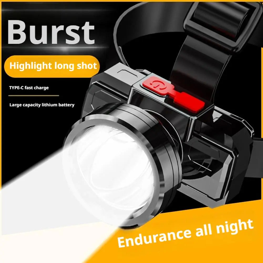 LED Strong Light Five Headed Outdoor Waterproof Fishing Light USB Rechargeable Ultra Bright Head Mounted Flashlight Qme