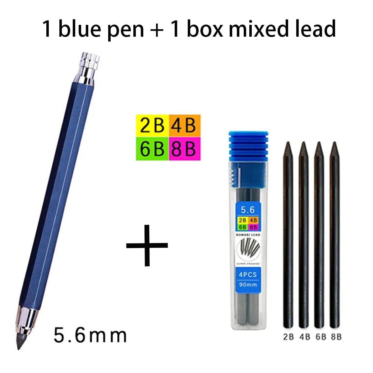 Metal Mechanical Pencil 5.6mm 2B/4B/6B/8B Pencil Refill, For Architect Writing Drafting Art Engineering Painting Sketch Design Qme 1blue 1 mixed lead