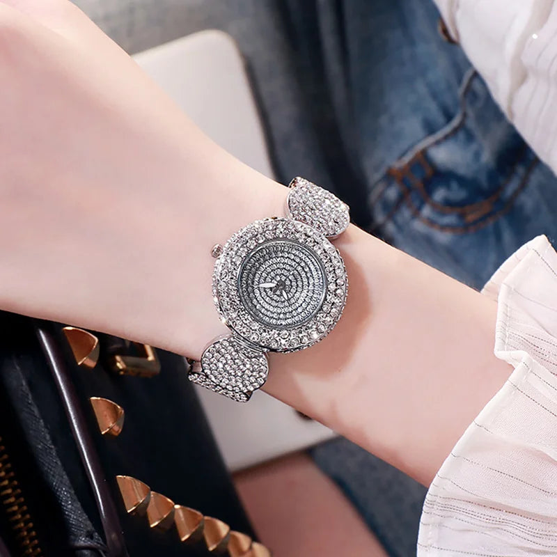 Women's Watch Luxury Rhinestone Quartz Bracelet Watch Sparkling Fashion Analog Party Dress Wrist Watch Qme Bronze No