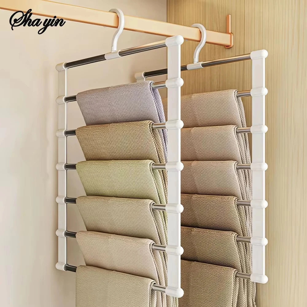 Foldable Pants Hanger Multi Layer Non Slip Clips Space Saving Closet Organizer for Trousers Storage Collapsible Hanging System Qme
