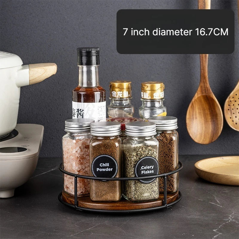 A Kitchen rotating seasoning rack, countertop seasoning box, oil, salt, sauce, vinegar storage rack, rotating makeup tray Qme 7 inch diameter