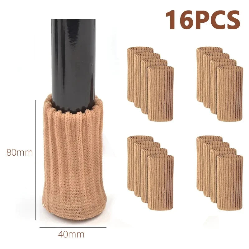 16PCS Knitted Chair Leg Silent Protection Cover Door Handle Wear Resistant Anti Slip Floor Scratch Protection Furniture Foot Mat Qme Khaki-16pcs