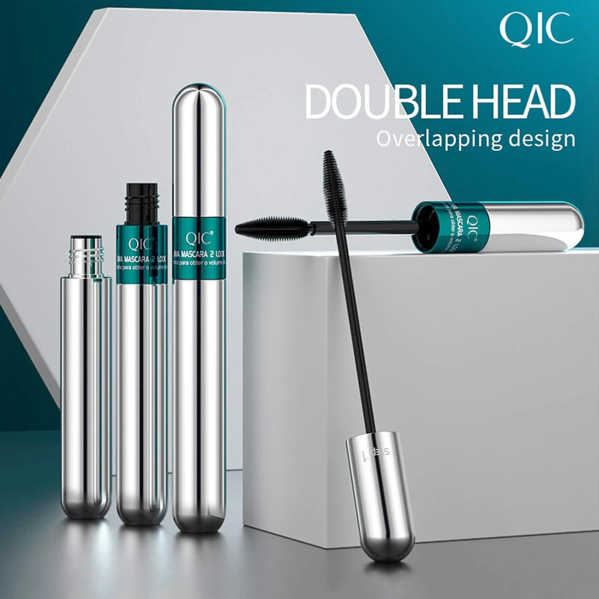 Double In-one Mascara Silk Fiber Mascara Waterproof Mascara for Eyelash Extension Black Thick Lengthening Eye Lashes Cosmetics Qme