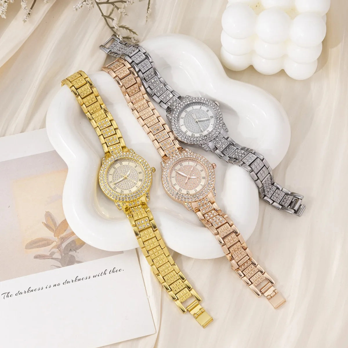 Ladies' Watch Set, 7-piece Set, Fashionable New Ladies' Elegant Quartz Watch, Creative Water Diamond Inlaid Design Jewelry Set Qme