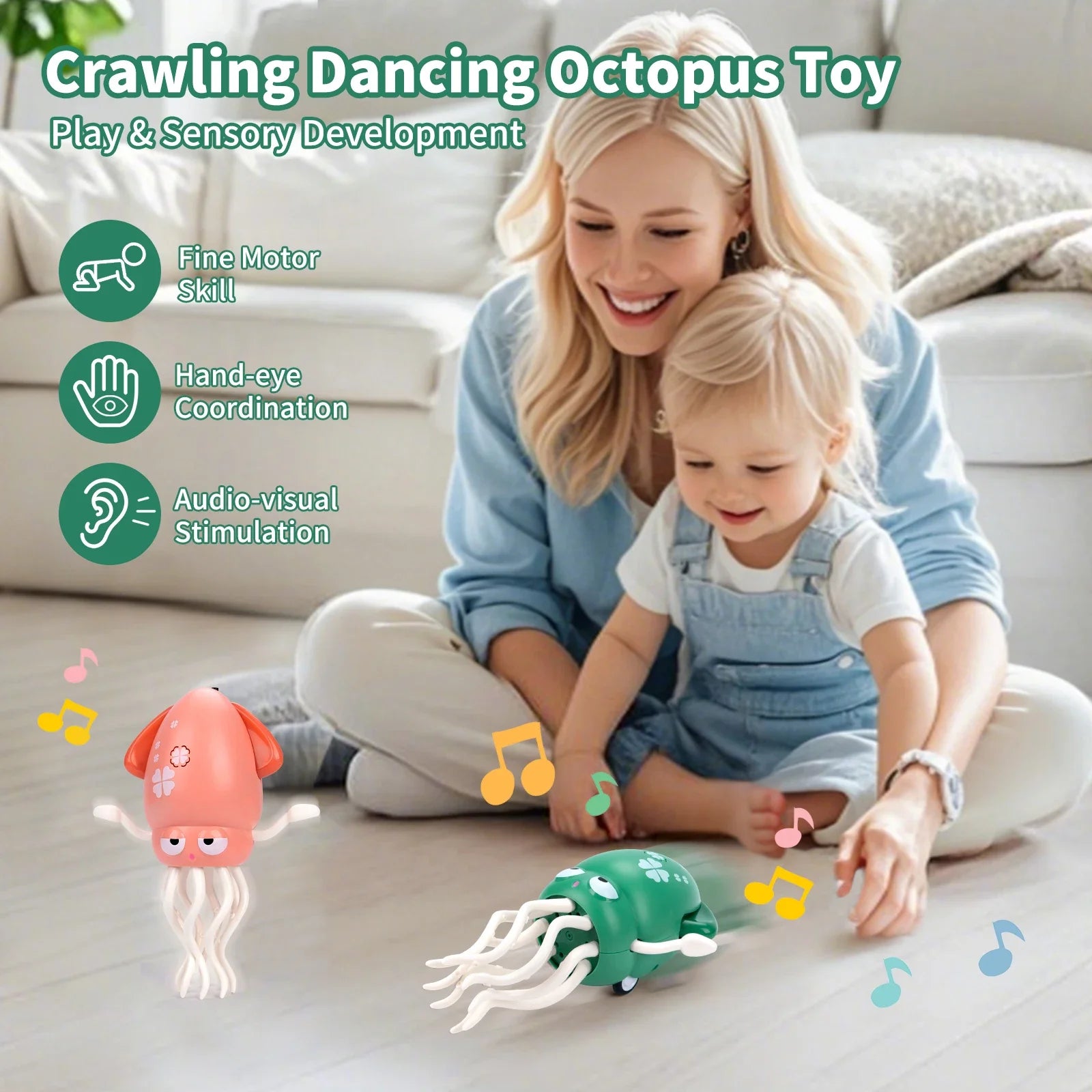 Electric Dancing Squid Toy Crawling Dancing Swinging Octopus Kid Electronic Pet Toddler Toy Birthday Gift With LED Lights &Music Qme