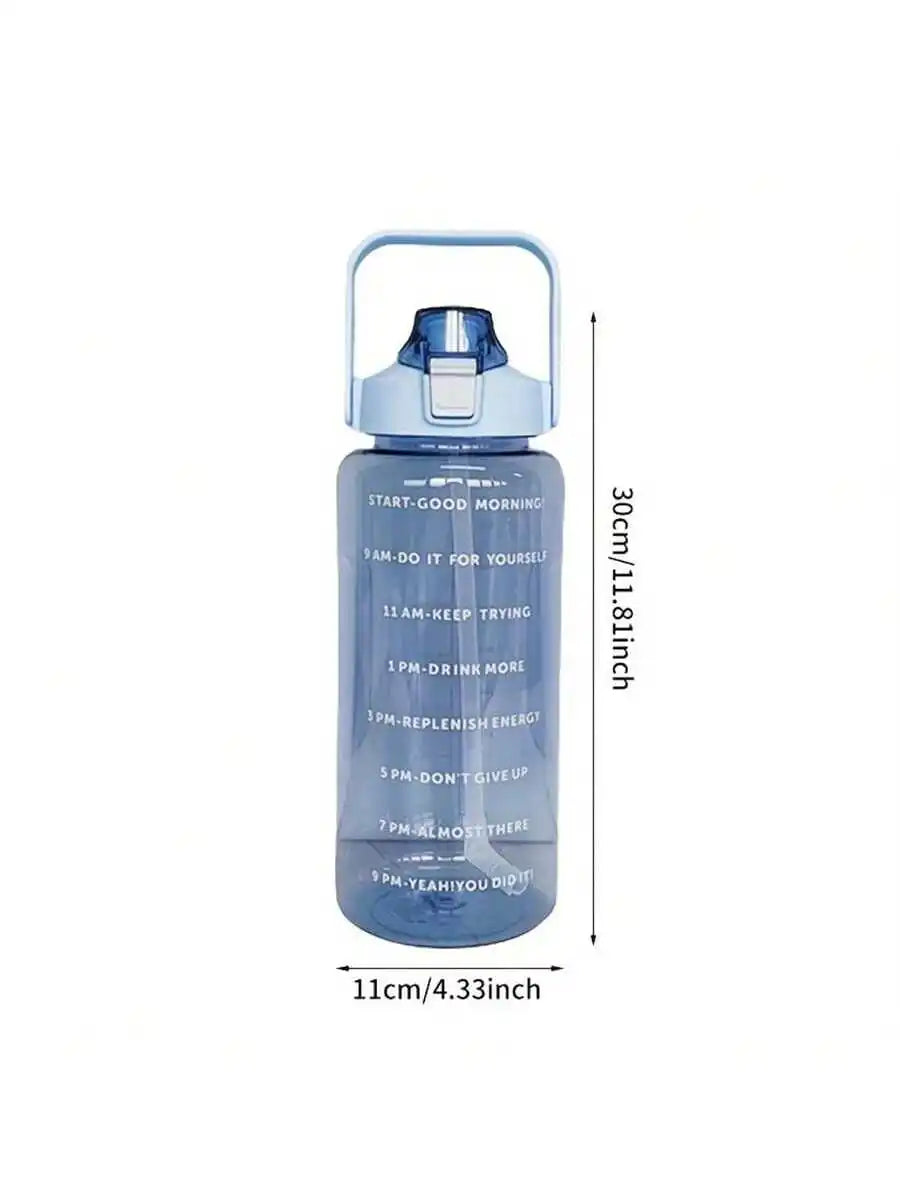 Large Capacity Summer Essential Water Bottle Portable Straw Time Mark Qme