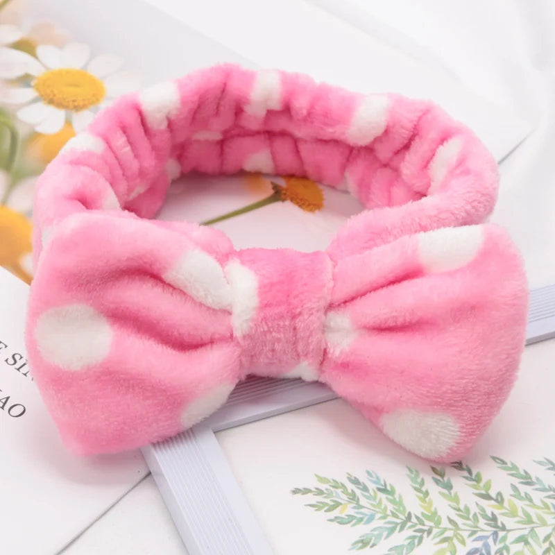 Soft Bow Headbands SPA Yoga Big Solid Coral Fleece Elastic Hair Bands Qme A3