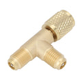 1/4 Inch SAE Brass Tee Adapter with Valve Core & Quick Coupler Heavy Duty Structure Refrigeration Connector for R22 R12 R134a Qme Default Title