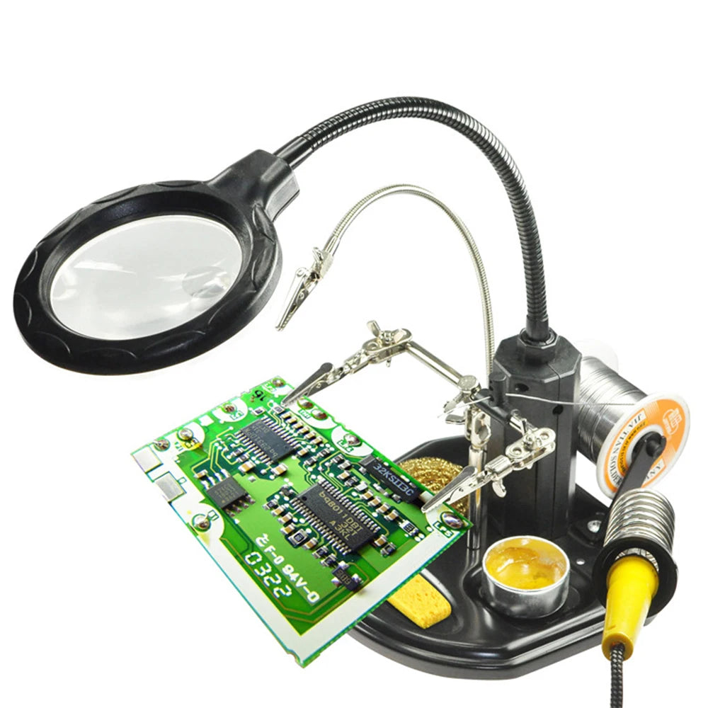 Soldering Magnifier PCB Holder Flexible Metal Arms Helping Hands Qme