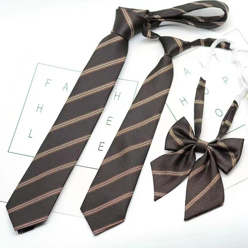 Mens Necktie Stripe Ties Man Women Jacquard Woven Brown Coffee Neck Qme